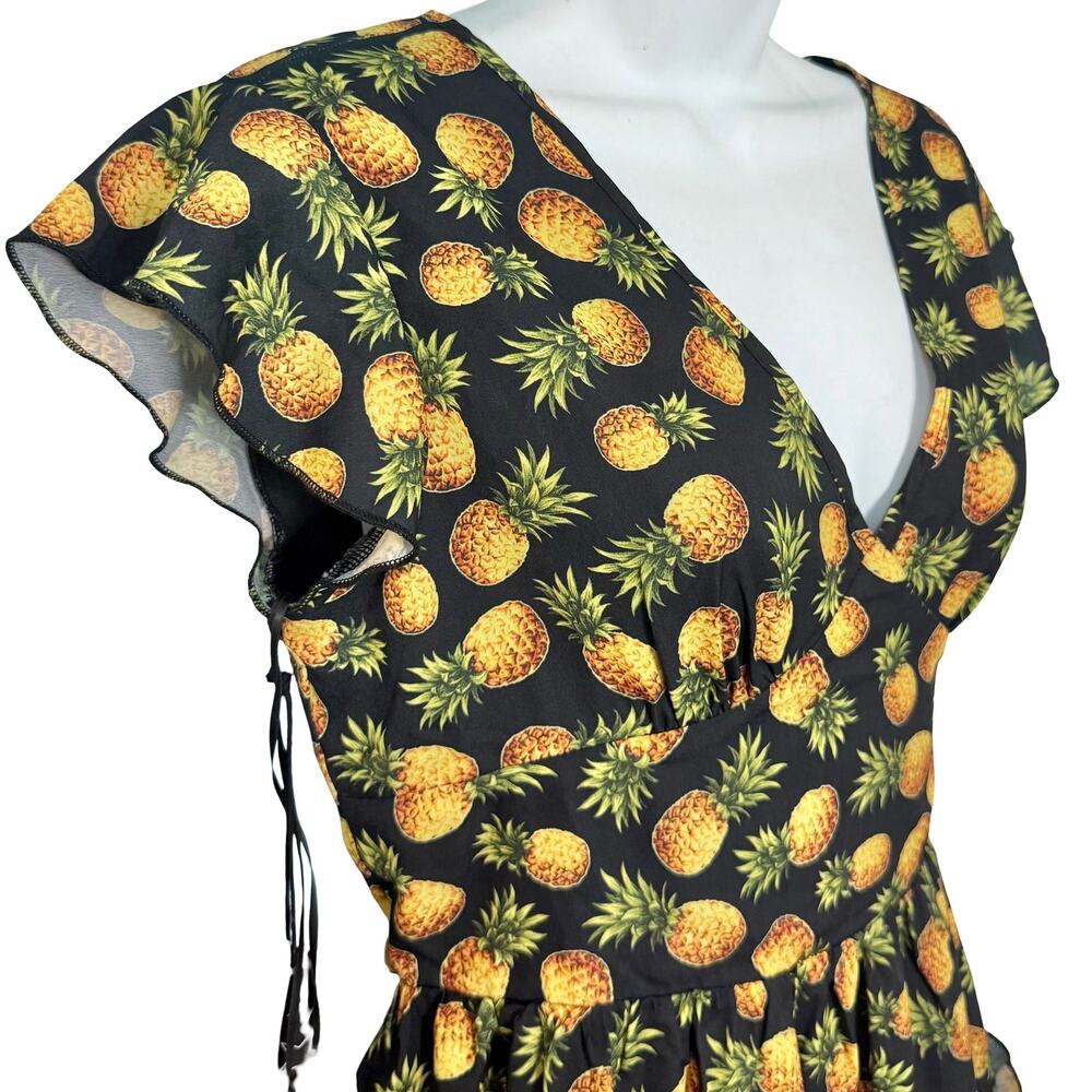Area Stars Pineapple Black Yellow Flutter Sleeve Mini Dress size S NEW Tags - Picture 10 of 13